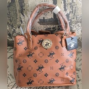 Beverly Hills Polo Club Brown signature monogram faux leather Purse NWT